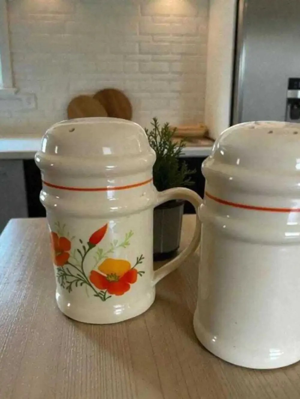 Salt & Pepper Shakers: Vintage California Poppy Stoneware (1970s Boho Style)